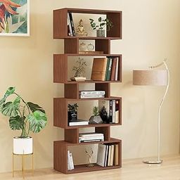 FURNEASER Forrel Book Shelf - 5 ft 6 Tier Versatile Book Stand for Home Library, Office Modern Slim S-Shaped Open Display Rack with Unique S Design for Bedroom, Living Room (Exotic Teak)-14