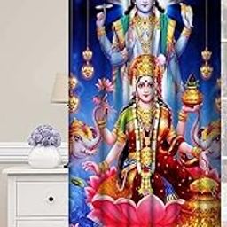 OuTVEEN Polyester 3D Digital God Laxmi Vishnu Printed Curtain for Temple Room Use 4 x 7 Feet Door Size Curtain, Pack of 1 Piece (Multicolor)-image-62