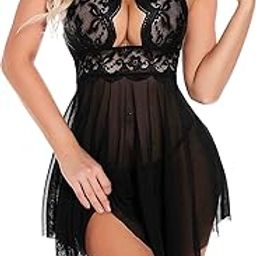 Women Lingerie Lace Babydoll Strap Chemise Halter Scoop Neck Sleepwear for Honeymoon Maroon-image-61
