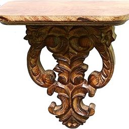 Woodenclave Handcarved Solid Wood Traditional Design Wall Mounted Floating Shelf Wooden Wall Brackets Shelves Set for Home Living Room Decor - Set of 1 (Burnt)-image-32