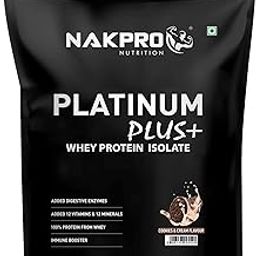 NAKPRO Platinum Plus+ Whey Protein Isolate with Digestive Enzymes | 28g Protein, 6.36g BCAA |Added Vitamins & Minerals (Cookies & Cream, 1 Kg)-picture-16