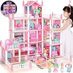 Doll House, Dream Dollhouse for Girls Pretend-Play DIY Dollhouse Kit - 4-Story 11 Rooms Playhouse with 4 Dolls Toy Figures, Furniture and Accessories Set Gift Toy for Kids Ages 3 4 5 6 7 8+-image-69