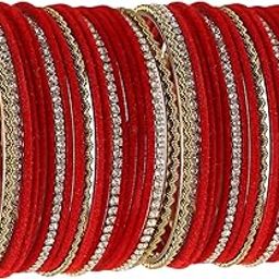Gold-Plated Matte Finish Velvet White American Diamonds Studded Bangles Set Of 36 For Girls and Women-image-84