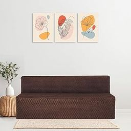 FRESH UP 4 Seater 6 X 6 ft Sofa Bed in Velvet Dark Brown Fabric Washable Cover 4 Seater Double Foam Fold Out Sofa Cum Bed-image-33