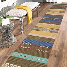 MDZ® Hand Woven Cotton Traditional Kilim Rug Runner for Bedroom, Living Room/Yoga Mat for Gym, Flooring Exercise, Style: Traditional, Size - 20"x100" Inch or 50x250 cm-image-13