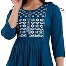 Sunny Fashion Womens Rayon Western Top- Turquoise-image-89