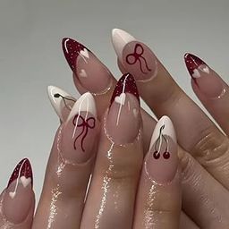 24 Reusable Artificial Fake Nail Set | Peach Base Colour White Bow Design Glossy Nails | Lightweight & Long Lasting| Quick Fix For Festivals & Special Occasions-33
