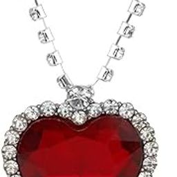 Red Ruby Style Crystal Titanic Inspired Heart Shape Pendant with Rhinestone Chain Western Made for Valentine Gifts Jewellery for Girls and Women-image-58
