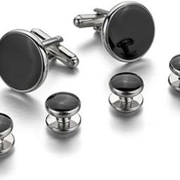 Cufflinks for Men Black and Silver Tuxedo Button Studs with Matching Cufflinks-20