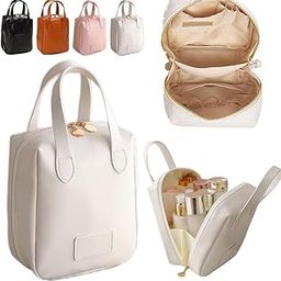 MAPPLE CREATION Makeup Bag For Women Elegant Portable Puffer With Compartments Travel Cosmetic Bag Waterproof Zipper Pouch Purse Pu Leather Small Makeup Bag (Width: 3.1 Cm, White)-image-20
