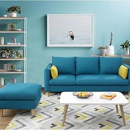 BRAXTON Convay 3 Seater Sofa with Ottoman for Living Room (Light Blue Fabric)-image-3