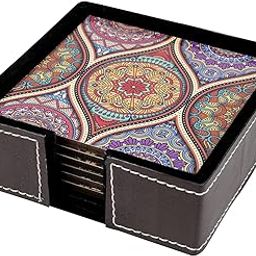 Birch & Co. Leather Coasters - Tea Coaster - Dining Table Decor Accessories - Coster Set For Dining Table For Hot Pots - Coasters For Cups Set Of 6 -Durable And Long-Lasting, Premium Finish, Mandala-32