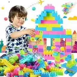 ARIZON DIY Colorful Building Blocks for Kids - Plastic Small Building Block with Wheels Creative Smart Activity Fun and Learning Train Bricks BlocksTrain Blocks 100+ Pieces-image-121