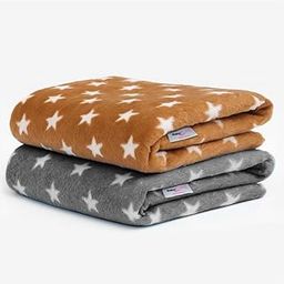 BABYZONE Star Pattern Plush Blanket, Grey and Caramel, Soft Fleece Material, 74 x 64 cm (Brown&Grey, Baby)-image-0