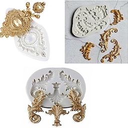 RKG ENTERPRISES Baroque Silicone Mold - Clay, Fondant & Candle Mold - European Vintage Jewelry Design - White - Flat with Cavities-image-6