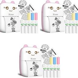 ZEITEL® Mini Bluetooth Thermal Portable Label Inkfree for Android and iOS System Black on White with 10 Roll Print Paper Stickers Pink 3 PCS-15