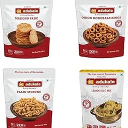 Adukale Snack Superstars Combo | Onion Kodubale, Plain Murukku, Maddur Vade & Lemon Rice Mix | Traditional South Indian Snacks | No Palm Oil or Preservatives-image-89