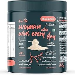 Ruokamill ProBlend⁺ Women’s Nutrition Mix | 30 Nutrients, 14g Protein, Plant Collagen, Hyaluronic acid, Biotin | Supports Hormonal Balance, Skin, Hair, & Gut Health | Diabetic-Friendly | No Bloating (165g, Vanilla Creme)-image-45