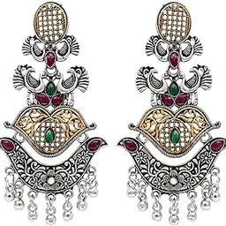 Ethnic Silver Oxidised Afghani Style Jhumka Earrings For Women (Style 2)-image-26