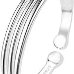 92.5 Sterling Silver Toe Rings for Women | 92.5 Sterling Silver Adjustable Contemporary Style & Stunning Shine | Single Piece Only | Lovely Gift - Two Line-image-17