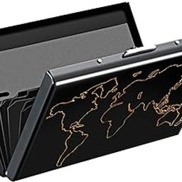 Metal Water-Resistant Stainless Steel World Map Debit/Credit Business ATM 6 Card Holder for Men & Women (Black)-image-17