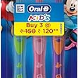 Oral-B Kids Mickey Gentle Extra Soft Toothbrush, Pack Of 3, Age 2+, Easy To Hold Handle, Designed To Make Brushing Fun For Kids, Manual, Multicolor-18