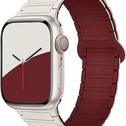 GUOi® Magnetic Silicone Watchband Compatible with Apple Watch Ultra 2＆Ultra 49mm 45mm 44mm 42mm 46mm-Men&Women Strap for iWatch Se10/9/8/7/6/5/4/3/2/1 SE 46/44/45/49/42mm(Series 3/2/1)-White+Wine-image-56