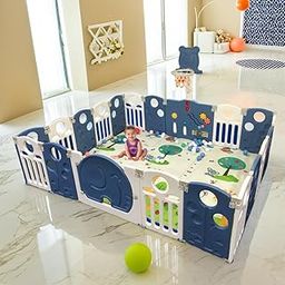 Metreno 18 panel Playpen for Babies upto 5 year Foldable Baby Play Area Indoor Setup Play Yard Fence for Toddlers Kids Playarea Setup Outdoor Children Play Area with Gate, Balls, Basketball Stand, mat (6 * 6 FT=36 SQFT Blue)-15