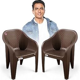 AVRO FURNITURE Set Of 2 Plastic Chairs | Matt And Gloss Pattern | Plastic Chairs For Home, Living Room| Bearing Capacity Up To 200Kg | Strong And Sturdy Structure | 1 Year Guarantee, Brown-16