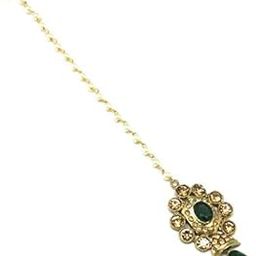 Gold Plated Mehendi Polish Maang Tikka with Crystal and Pearl for Women-image-45