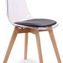Luxury Home Furniture Hardwood Transparent Padded Solid Wood Legs Soft Faux Leather Seat Dining Room Chair for Cafeteria, Side Chair, Restaurant Chair in Black Color (1)-image-94