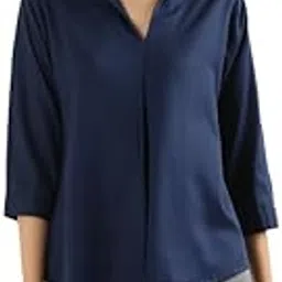 saadaa Top for Women, Viscose Pleated Tops, V-Neck with a Collar, 3/4 Sleeve Length, Office & Casual Wear - 8+ Colors-picture-1