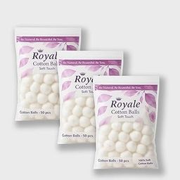 ROYALE WHITE COTTON BALLS 50 PCS - PACK OF 3 -SOFT AND HIGHLY ABSORBENT-2