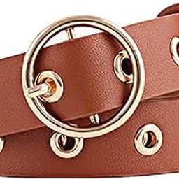 Women's PU Leather Belt Round Buckle Eyelet Waist Belt (Pack of 1)-image-85