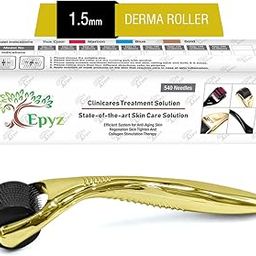 Epyz Derma Roller For Hair Growth 1.5 mm with 540 Stainless Steel Needles Repairs Damaged Hair Reduces Acne Scars Safe & Effective For Hair Fall & Hair Thickening - Golden-28