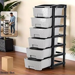 6-Layer Heavy-Duty Plastic Drawer Organizer Cabinet with Stone Texture Drawers-image-67