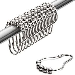 Curtain Rings Metal Shower Curtain Hooks, Shower Curtain Rings Rust Proof Stainless Steel Shower Rings for Curtain, Shower Hooks for Shower Curtain Bathroom Curtain Hooks Hangers, Set of 12-30