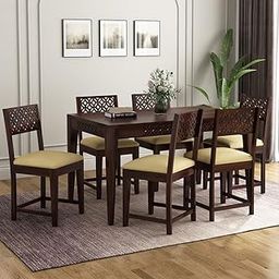 KENDALWOOD™ Furniture CNC Cutting Solid Wood Solid Wood 6 Seater Dining Set | Wooden Dining Table with Chair - Dining Room Furniture (Finish Color:- Walnut Finish with Cream Cushions)-image-117