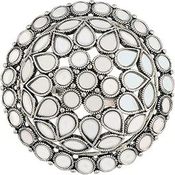 Silver Oxidized Kundan Work Designer Adjustable Finger Ring for Women (FL208)-image-43