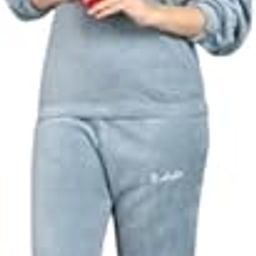 Winter Women Woolen Plain Velvet Winter Nightwear Suit Top and Pajama Set, Regular Comfort Fit (28 Till 34) Blue-image-74