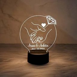 Personalized Couple Night LED Lamp Customized With Name & Date | for Husband Wife | Bedside Table | Wedding Gift | Warm White Light-12
