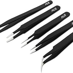 Alis 5 Pcs ESD Precision Multifunction Tweezers Set, Upgraded Anti-Static Professional Tweezers Precision for Eyebrows, Splinter & Ingrown Hair Removal, Electronic Repairing, & Crafting Tool Kit-25