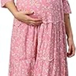 Pista Green Botanical Printed Rayon Maternity | Feeding | Nursing Short Dress | Pre & Post Pregnancy Floral Printed Maxi | Nighty for Pregnant Woman-image-50