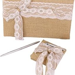 CALANDIS™ Vintage Wedding Burlap Hessian Lace Bowknot Guest Book Pen Set | Guest Books & Pens | Wedding Supplies-image-60
