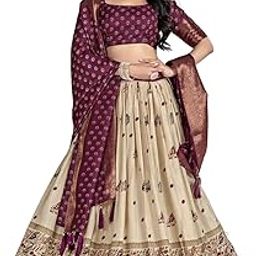 Women's Lehenga Choli Set | Silk with Gotta Patti | Unstitched Blouse & Silk Chiffon Dupatta-HATHI-image-51