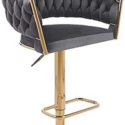 Creative Modern Grey Velvet Bar Stool with Gold Legs ? Swivel Adjustable Contemporary Chair (Pack of 1) (Charcoal Mist Grey)-image-17