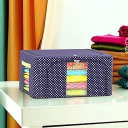 Kuber Industries 24 Liter Clothes Storage Box | Wardrobe Organizer | Parachute Steel Frame Drawer Organizer | Waterproof Underbed Storage Bag | Storage Box for Blankets | Dot Print | Blue-99