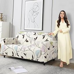 HOKIPO Elastic Stretchable Universal Sofa Cover 2 Seater, Beige Brown Leaves (AR-4094-D20)-image-60
