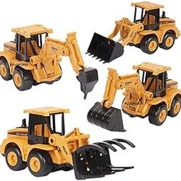 PLUSPOINT Construction Vehicles for Kids Excavator,Buldozer,Ground Drill,Wood Gripper Pretend Play Toy Trucks Play Set Building Vehicles Set for Kids 3-14 Years, Pack of 4, Multi-21