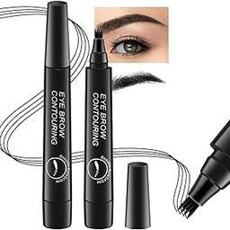 Wuausy 4 Point Eyebrow Pencil Black,Waterproof Microblading Eyebrow Pencil with a Micro-Fork Tip Applicator Creates || Black Fine Sketch Liquid Eye Brow Tattoo Tint Pen Soap-11